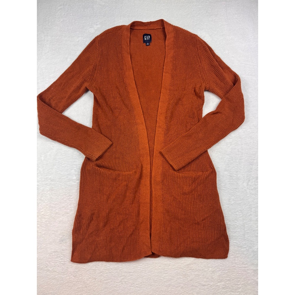 GAP Womens Burnt Orange Ribbed Open Front Longline Cardigan Sweater Medium